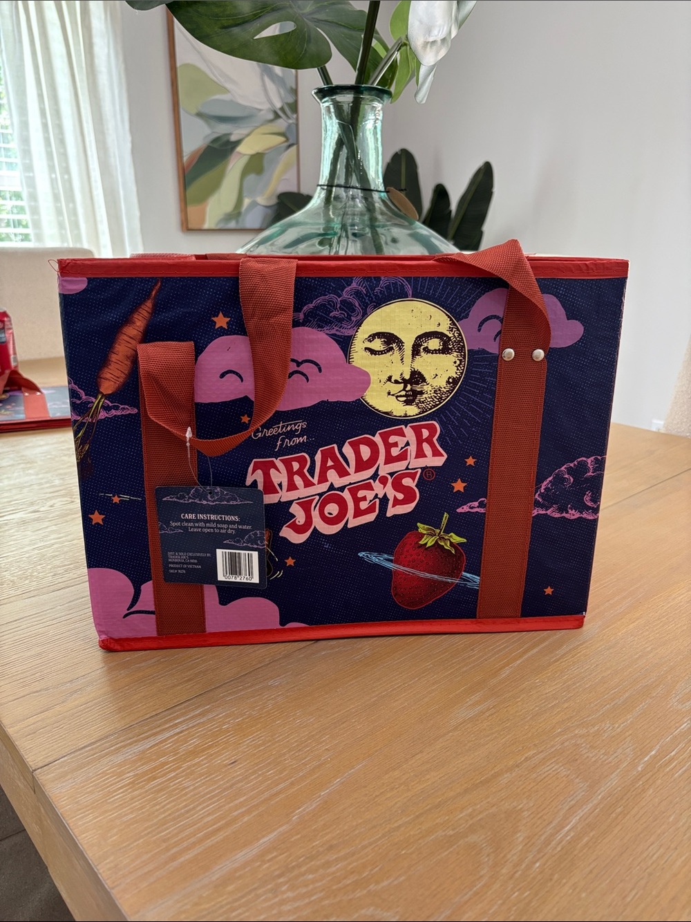 Trader Joe's Women's  cardboard and canvas Tote Bag in Navy and Red